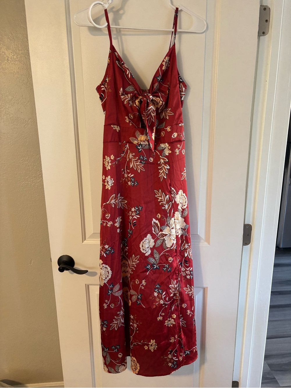 Red Floral Tie-Front Maxi Dress